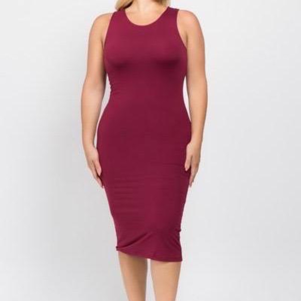 Midi Bodycon Dress - Burgundy
